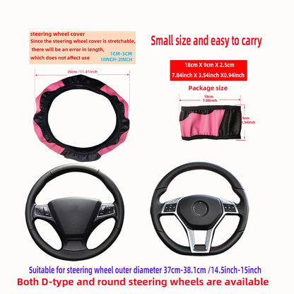 37-38cm Carbon Fiber Style PU Leather Steering Wheel Cover Universal Anti Slip Breathable for Car Interior Decoration