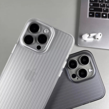 Natural Titanium Grating Stripe Pattern Phone Case for iPhone 16 14 15 13 Pro Max Plus Metal Button Shockproof Hard Armor Cover