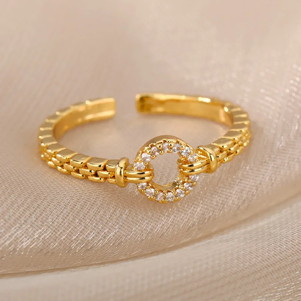 Stainless Steel Heart Ring for Women – 18K Gold Plated, Zircon Inlay, Vintage Waterproof Wedding Jewelry Gift