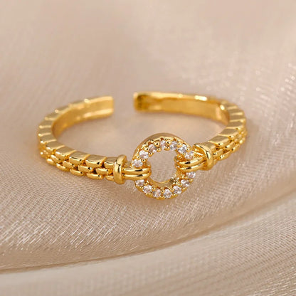 Stainless Steel Heart Ring for Women – 18K Gold Plated, Zircon Inlay, Vintage Waterproof Wedding Jewelry Gift