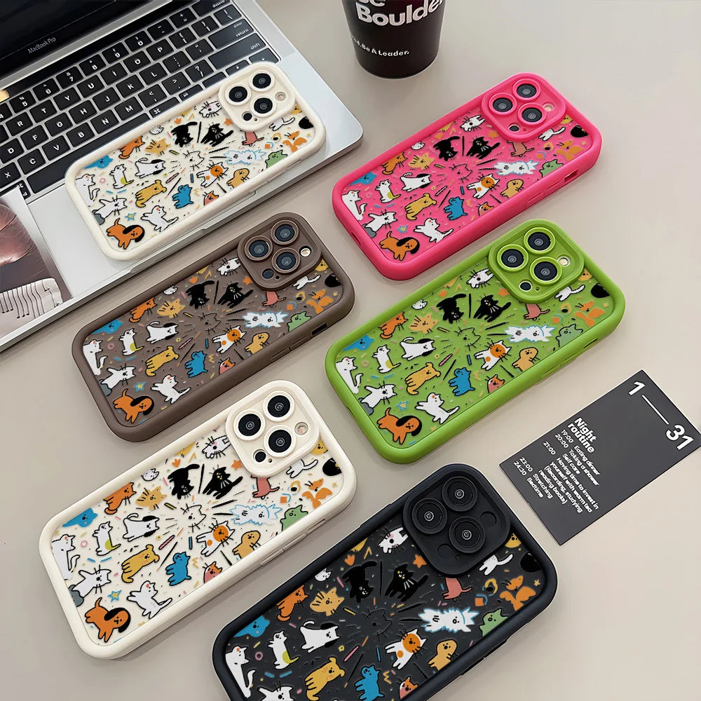 Painted Phone Case for Apple iPhone 17 16 15 14 13 12 11 Pro Max 7 8 Plus SE Air Cases Minimalist Cartoon Animals Doodle Style