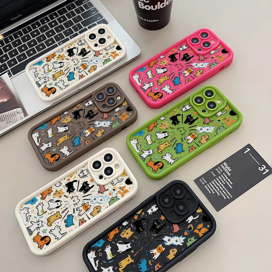 Painted Phone Case for Apple iPhone 17 16 15 14 13 12 11 Pro Max 7 8 Plus SE Air Cases Minimalist Cartoon Animals Doodle Style