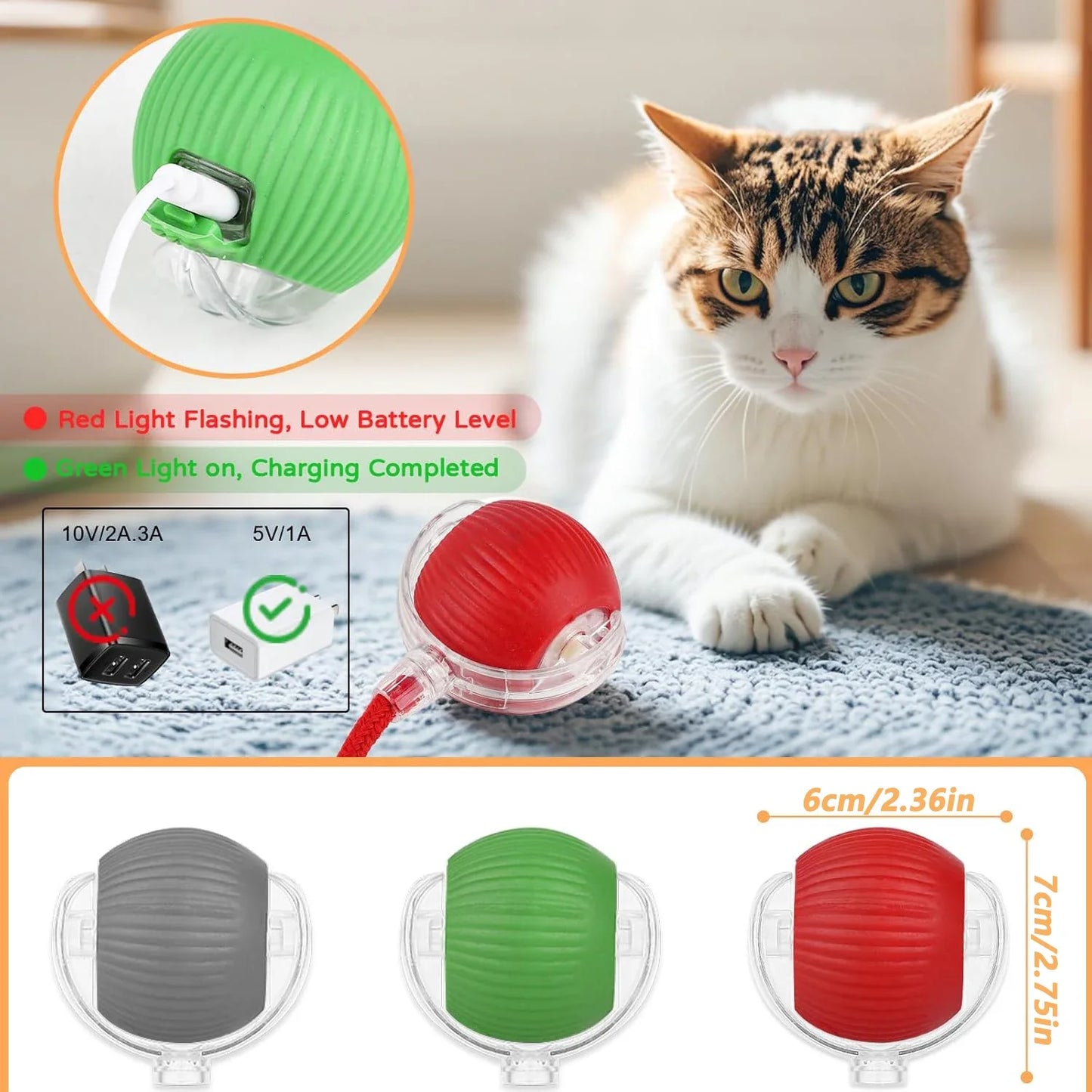 iLMH 1/2 PCS Cat Interactive Ball Toy Automatic Rolling Ball Faux Tail Rechargeable Smart Pet Electric Toy Pet Toy Imitate Mouse