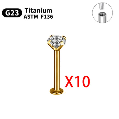 G23 Titanium Piercings Labret Stud Kit – 1/5/10pcs Lip, Nose, Eyebrow, and Cartilage Body Jewelry