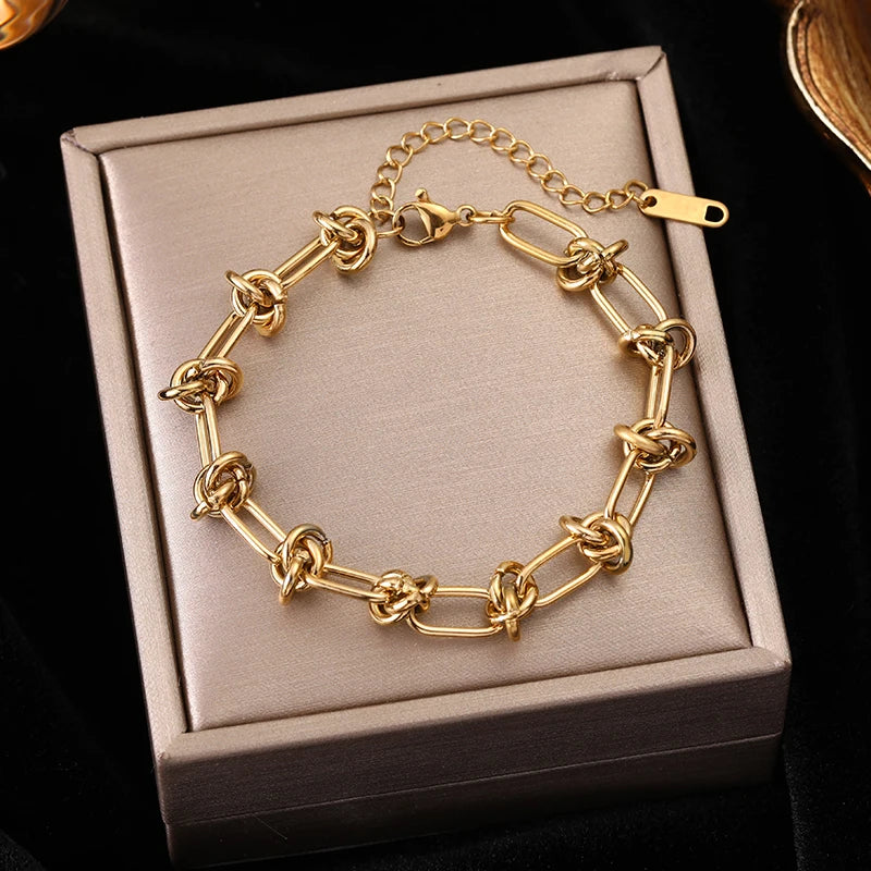 EILIECK 316L Stainless Steel Twisted Bracelet – 18K Gold Plated Wrist Chain, Waterproof Trendy Bangle for Women