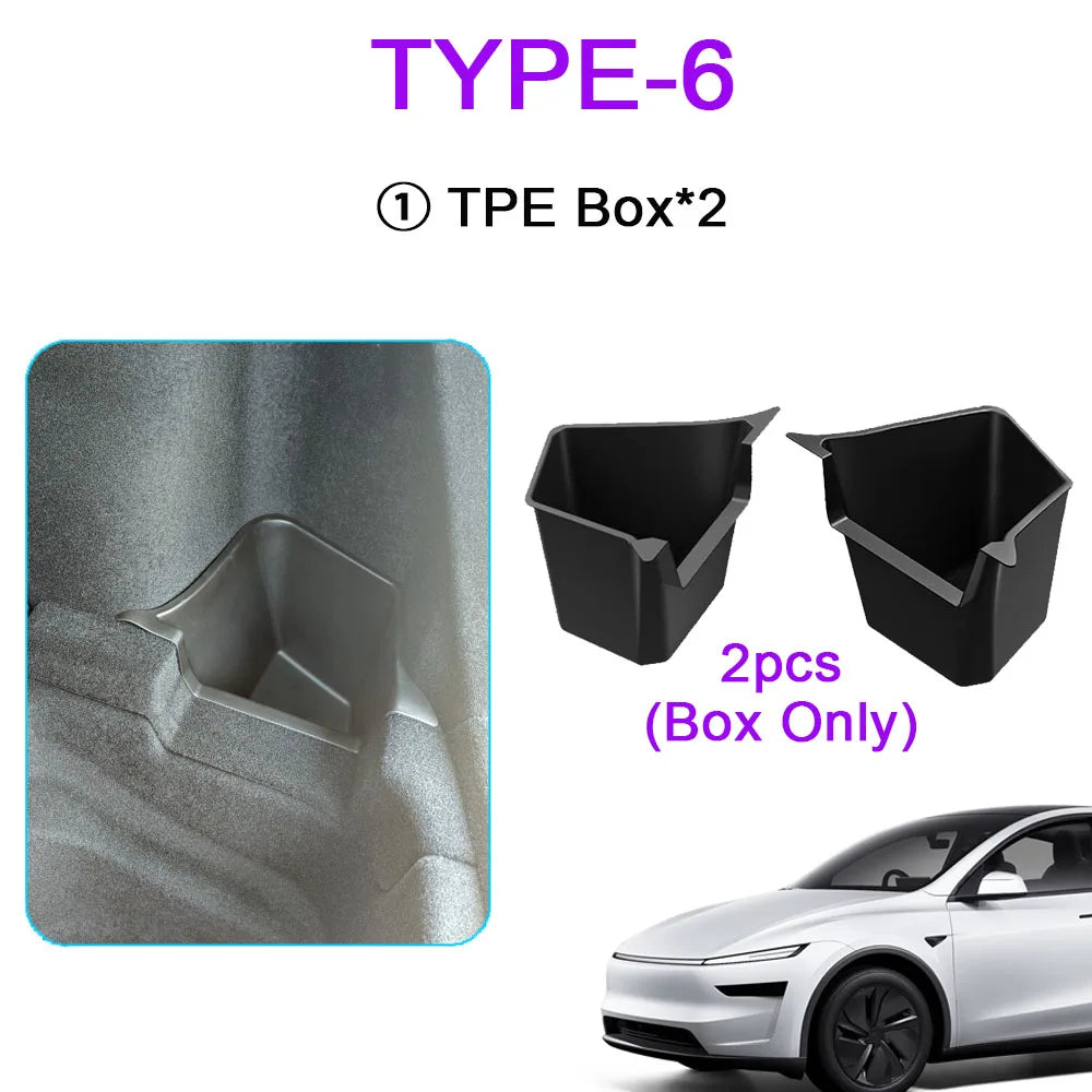 1:1 Official Design Trunk Storage Bins For Tesla Model Y Juniper 2025 Trunk Organizer Trunk Side Storage Box Travel Accessories