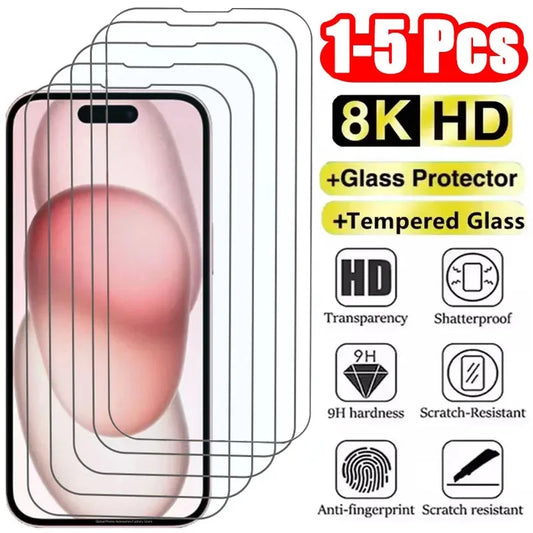 Tempered Glass 1-5Pcs For iPhone X XS XR 11 12 13 14 15 16 17 Pro Max Mini Alr Plus SE Generation Models Screen Protector