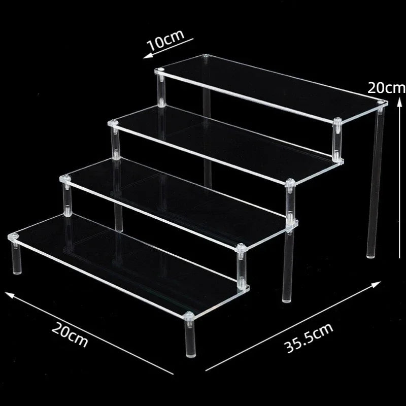 Black 1-5 Tier Acrylic Display Stand Clear Display Riser Rack for Cupcake Perfume Doll Décor Organizer Amiibo Funko POP Figures