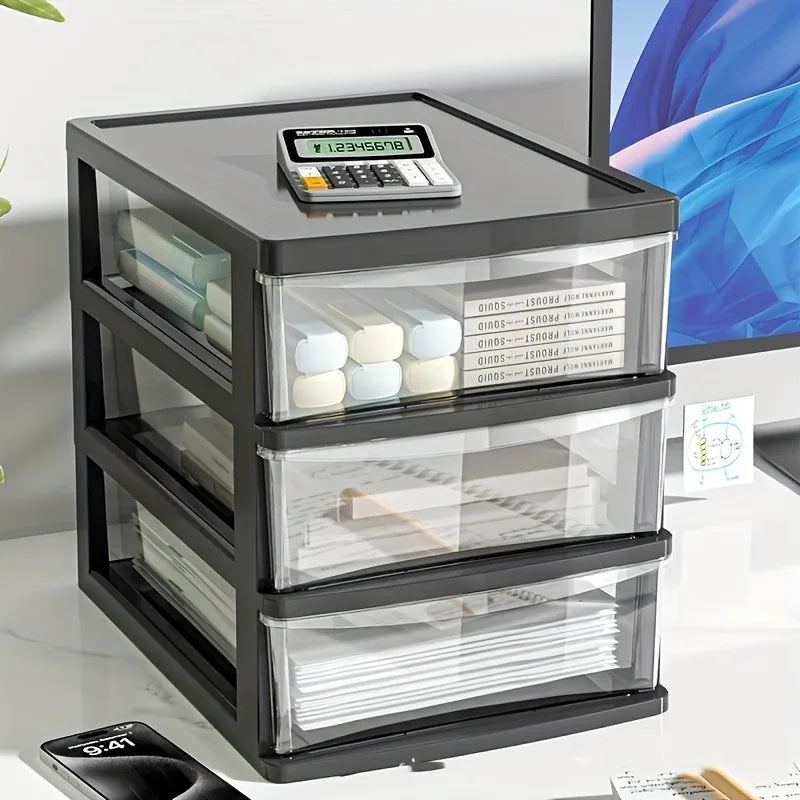 Clear Desktop Storage Box with Drawer Heightened Table Organizer Plastic Office Storage Cabinet for Stationery Cosmetics