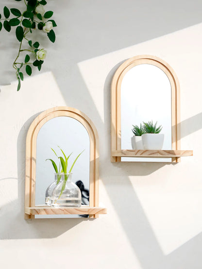 1Pc Boho Style Wooden Wall Shelves - Geometric Wall Mounted Shelves, Natural Wood Finish, Modern Home Decor, Plant Decorative