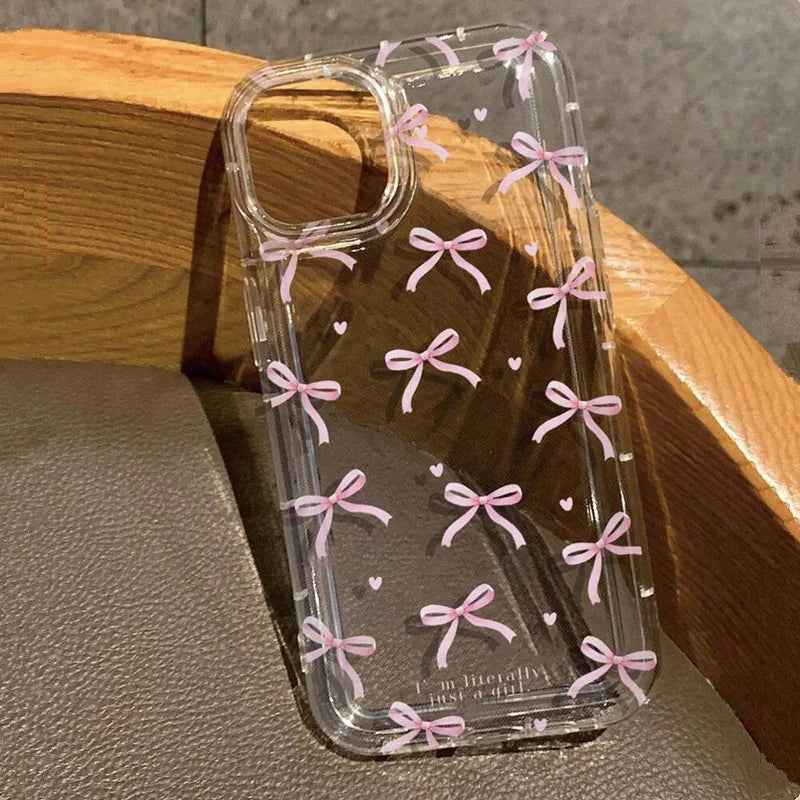 Heart Bow Phone Case for IPhone 17 16 15 14 13 12 11 Pro Max 13 12 Mini 17Air 16e Shockproof Soft Clear Cases Coque