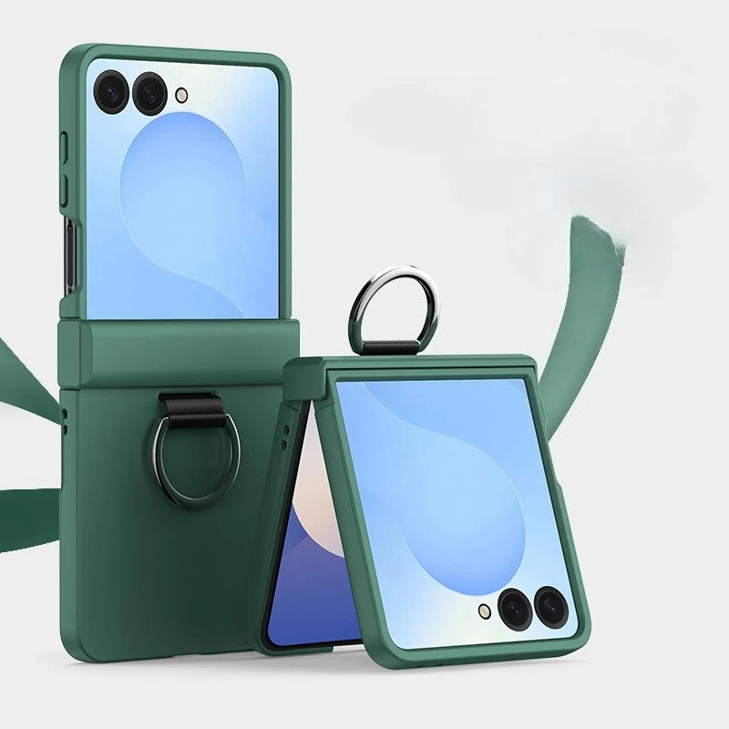 Skin Feel Hard Phone Case for Samsung Galaxy Z Flip 7 FE 6 5 4 3 ZFlip7 with Ring Hinge Protective Cover