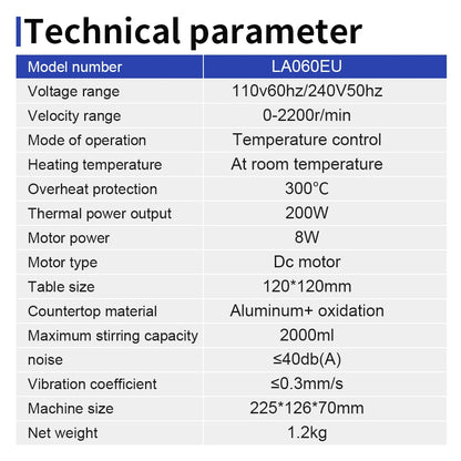 Heating Magnetic Stirrer Digital Display Thermostatic Stirrer Laboratory Hot Plate Magnetic Mixer Adjustable Speed 1600rpm