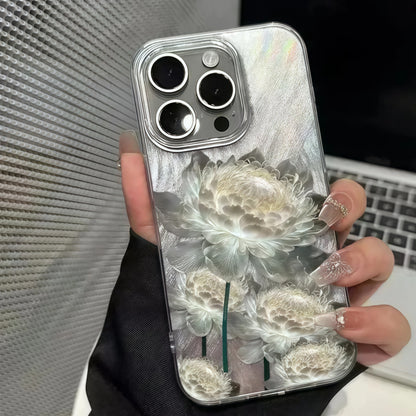 Five Golden Lotus Pattern Phone Case for IPhone 11 13 14 15 16 Pro Max 7 8 14 15 Plus X XS Max XR 16e Feather Texture Hard Cover