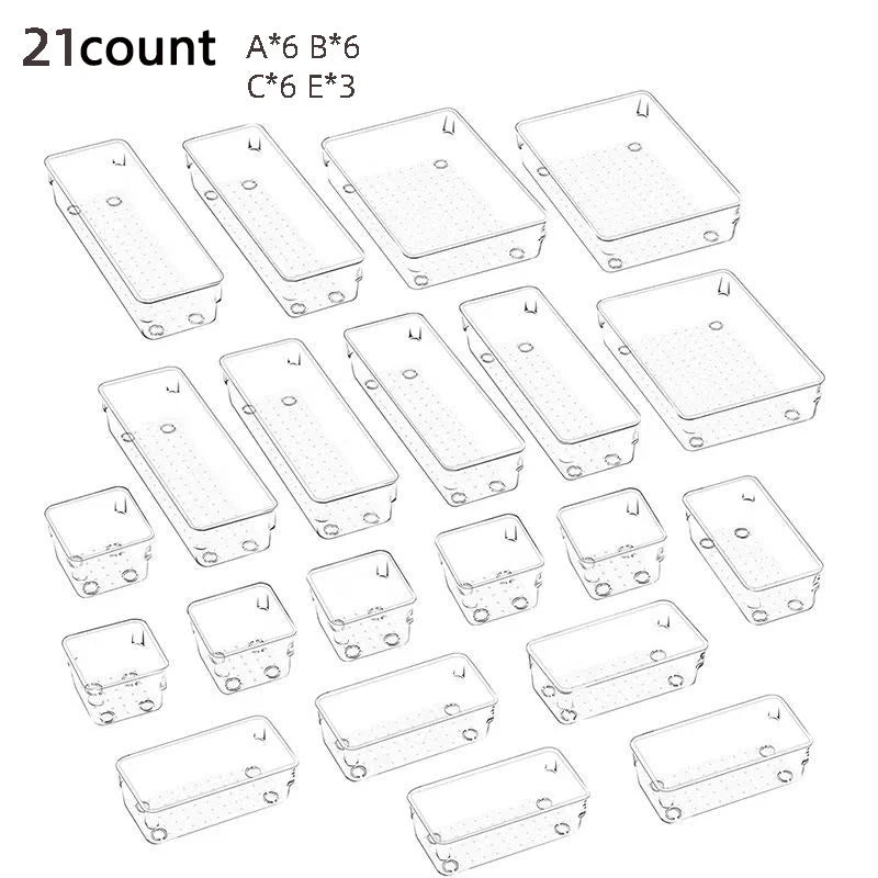 28 PCS Clear Drawer Organizers Set 4-Size Versatile Bathroom and Vanity Drawer Organizer Trays Storage Bins for Bedroom Kitchen