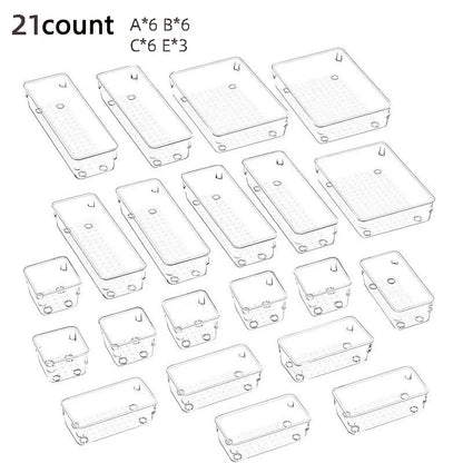 28 PCS Clear Drawer Organizers Set 4-Size Versatile Bathroom and Vanity Drawer Organizer Trays Storage Bins for Bedroom Kitchen