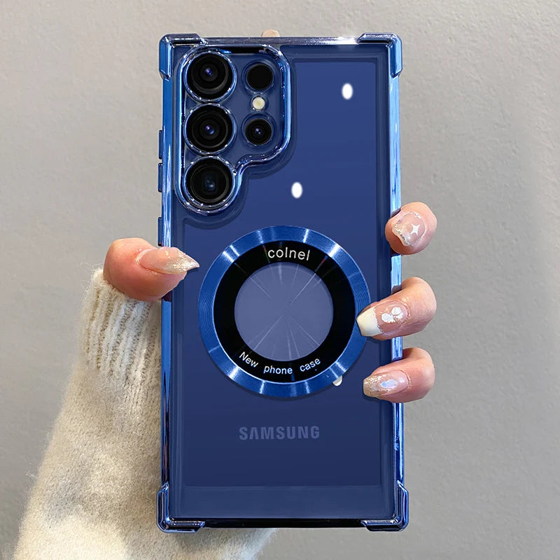 Luxury Plating Magnetic Wireless Charge Case For Samsung S26 S25 S24 Ultra S23 FE S22 Plus Note 20 Clear Lens Protection Cover