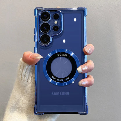Luxury Plating Magnetic Wireless Charge Case For Samsung S26 S25 S24 Ultra S23 FE S22 Plus Note 20 Clear Lens Protection Cover