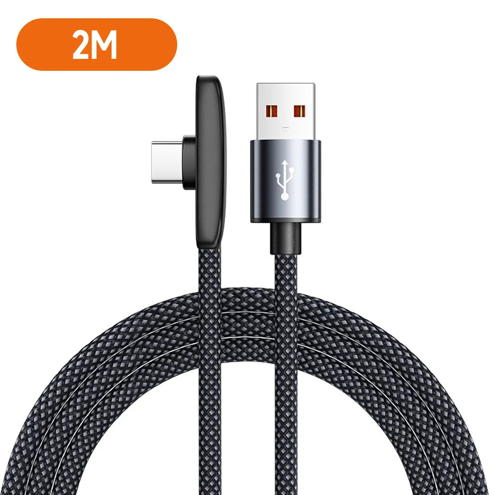 100W USB to Type C Fast Charging  90° Elbow Data Cable PD USB C Super Charging Game Cable for Samsung S23 S22 Huawei POCO Realme