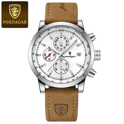 POEDAGAR Luxury Trendy Man Watch Date Waterproof Luminous Chronograph Men Watch Sports Male Stylish Leather Men's Quartz Watches