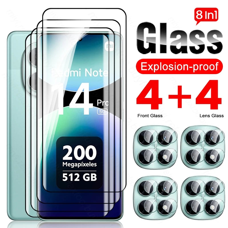 Note14Pro 5G 4G Glass 8To1 9D Curved Screen Protector Camera Glass For Xiaomi Redmi Note14 Note15 Pro Not 14 15 Pro+ Pro Plus 5G