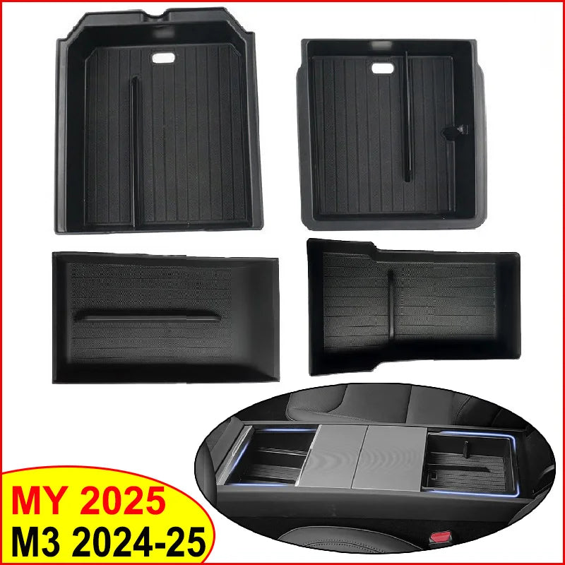 For Tesla Model Y Juniper 2025 Model 3 Highland 2024 Center Console Armrest Storage Organizer Box Tray Sunglasses Phone Holder