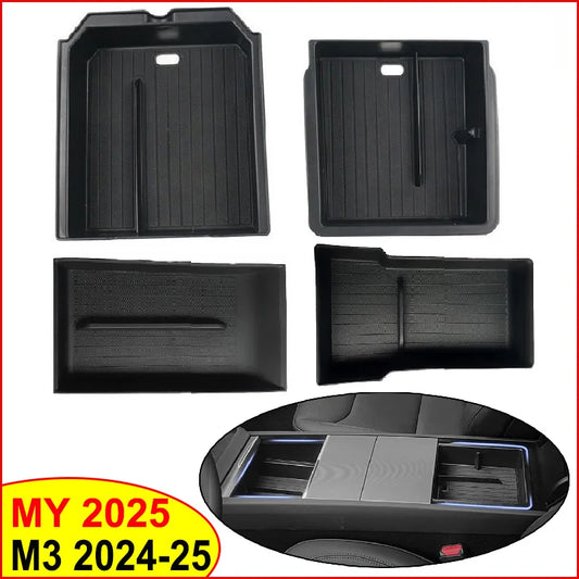 For Tesla Model Y Juniper 2025 Model 3 Highland 2024 Center Console Armrest Storage Organizer Box Tray Sunglasses Phone Holder