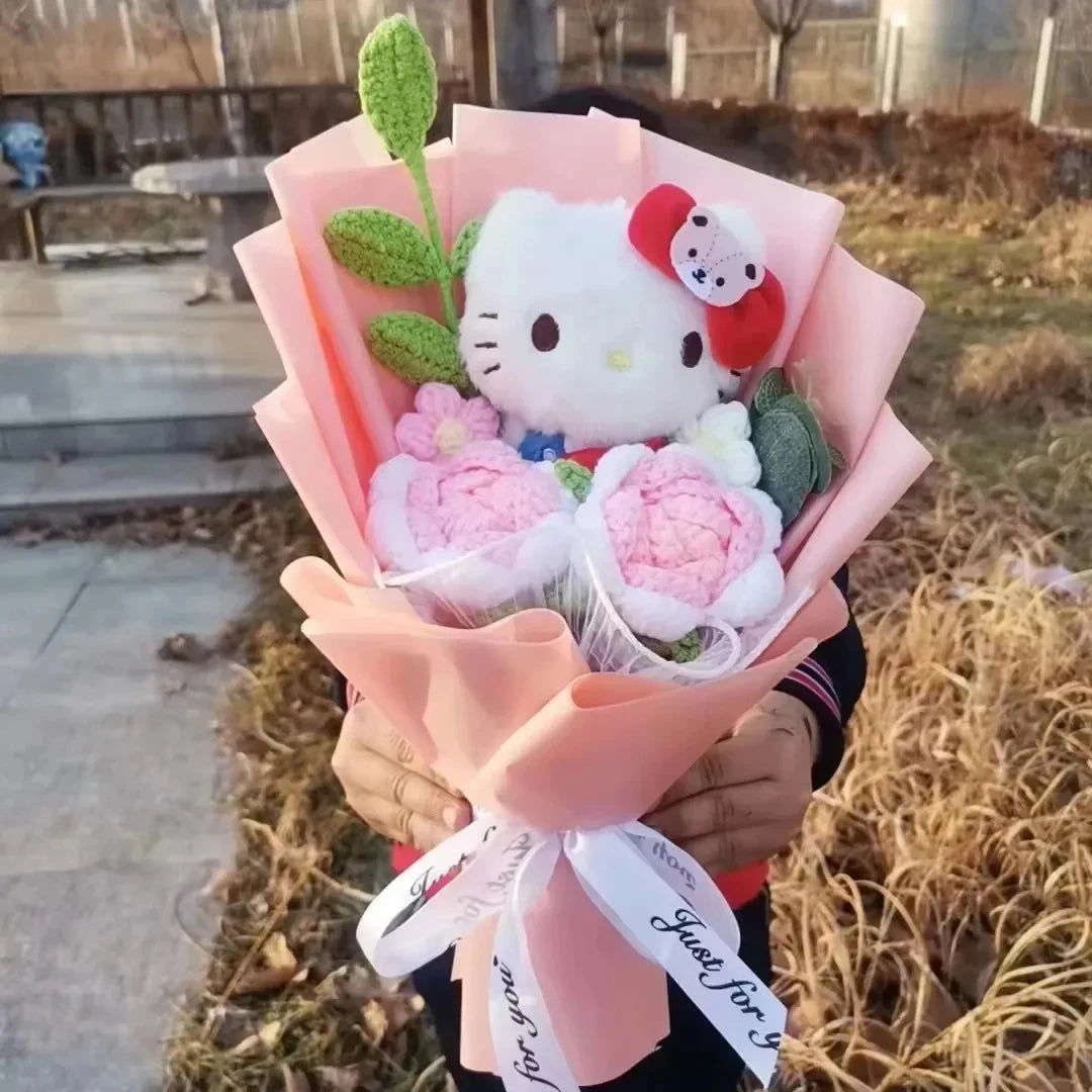 Hello Kitty Cartoon Plush Bouquet  Anime Rose Flowers Doll Home Wedding Decoration Christmas Valentine's Day Gift