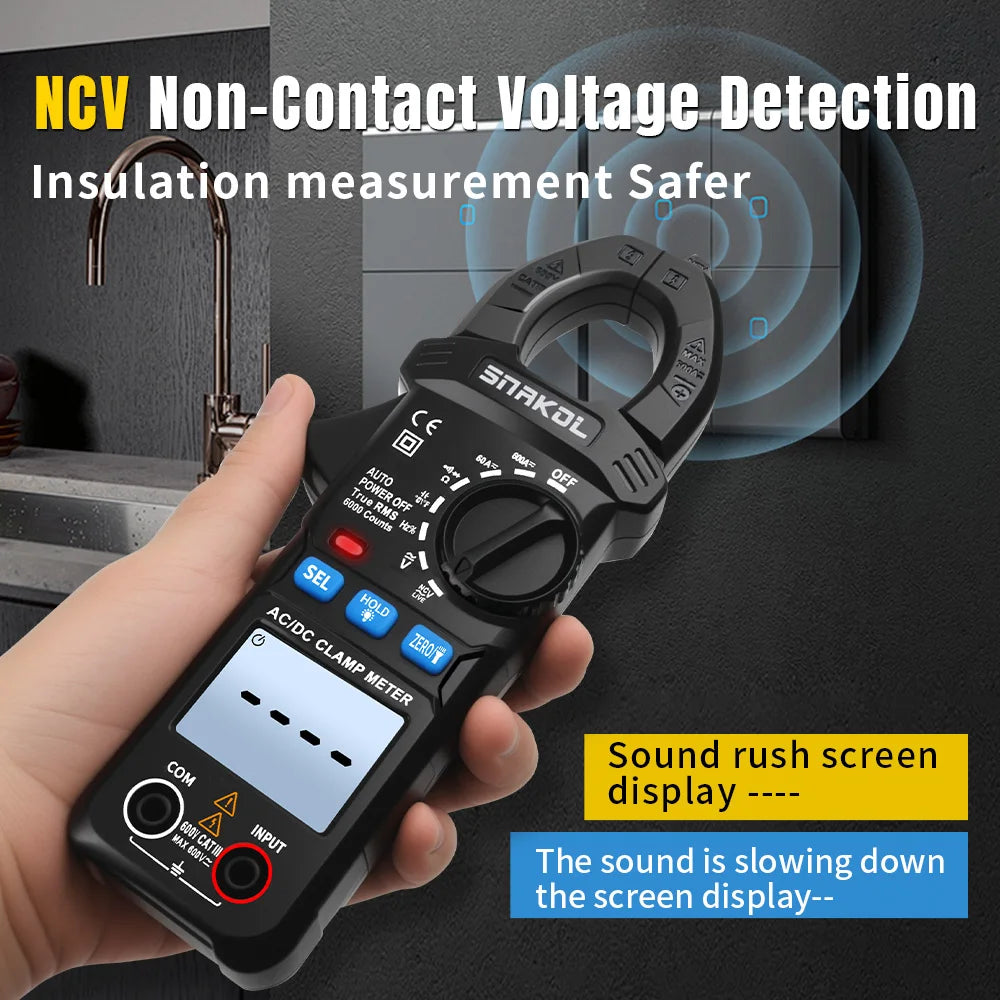 SNAKOL AC DC Current Clamp Meter 600A Digital Ammeter Pliers True RMS Multimeter Professional Electrical Multitester Tool