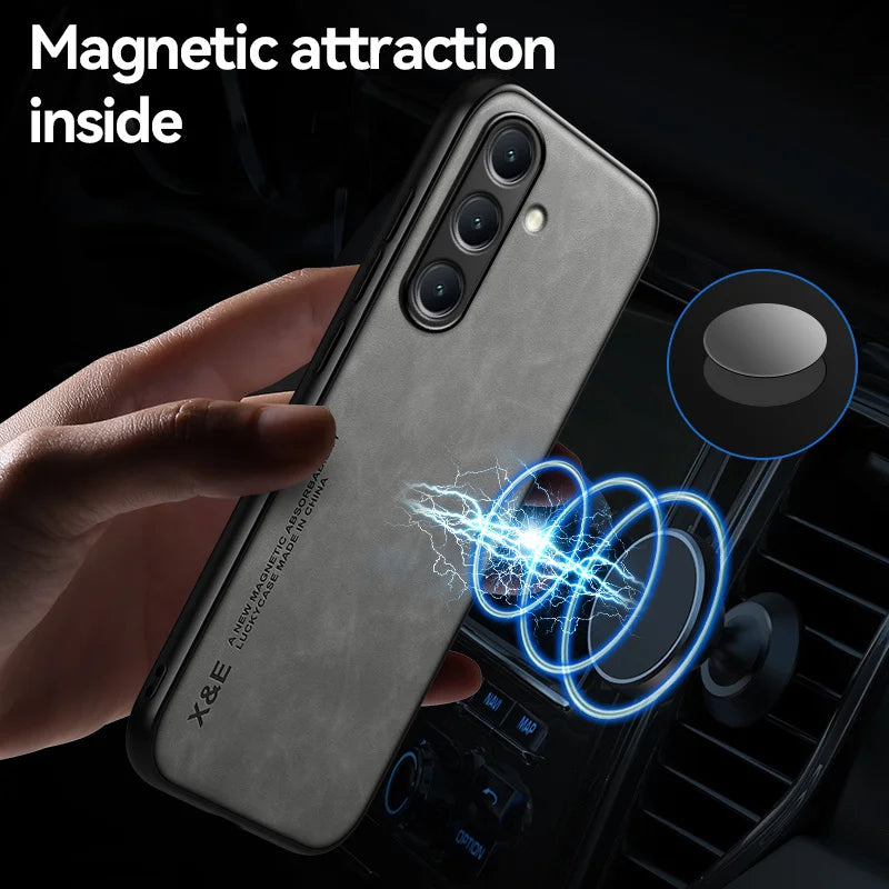 For Samsung Galaxy A56 A36 A26 A16 5G Case Soft Silicone Car Holder Magnetic Leather Phone Cover for Galaxy A06 A 56 36 16 Funda