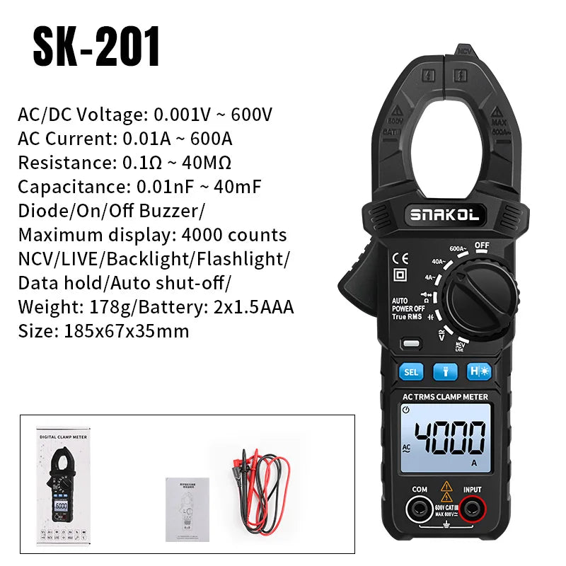 SNAKOL AC DC Current Clamp Meter 600A Digital Ammeter Pliers True RMS Multimeter Professional Electrical Multitester Tool