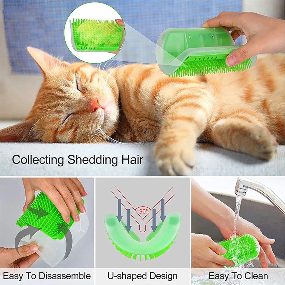 Cat Corner Grooming Brush & Removable Scratcher Comb