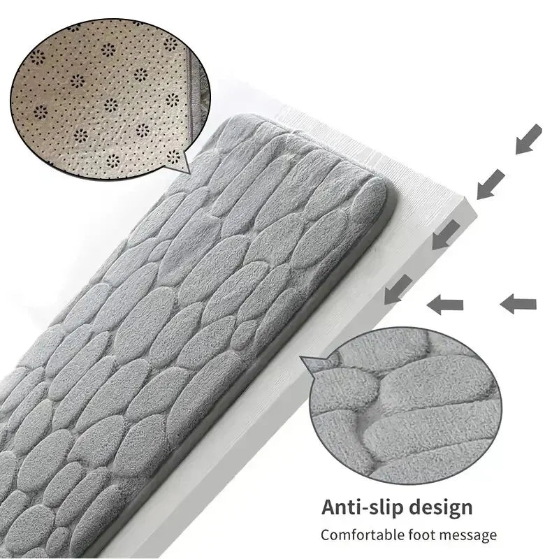 Microfiber Embossed Pebble Bath Mat – Anti-Slip Floor Rug