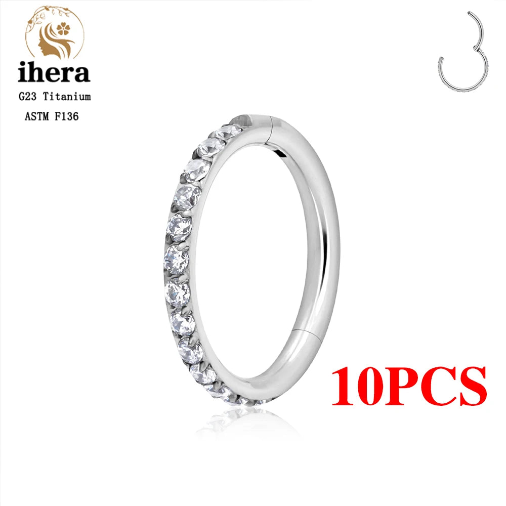 1/10PCS G23 Titanium Nose Rings – Septum Clicker, Cartilage, Tragus, Helix Earrings, 16G 18G CZ
