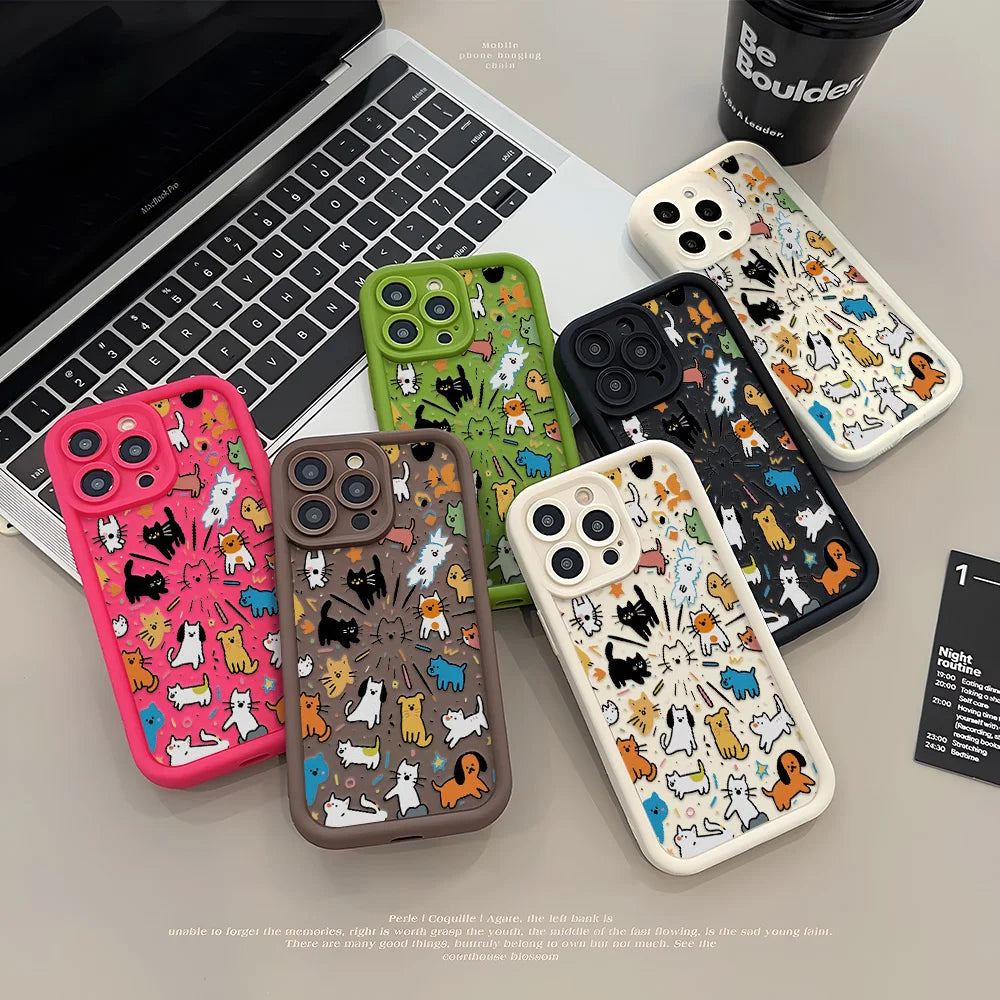 Painted Phone Case for Apple iPhone 17 16 15 14 13 12 11 Pro Max 7 8 Plus SE Air Cases Minimalist Cartoon Animals Doodle Style