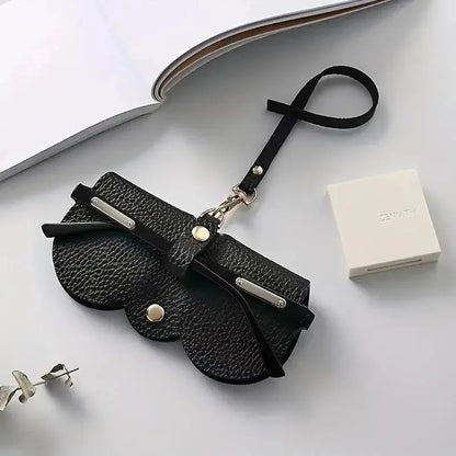 Litchi Embossed PU Leather Glasses Case Cute Hanging Eyewear Holder for Sunglasses Reading Glasses Portable Travel Storage Bag