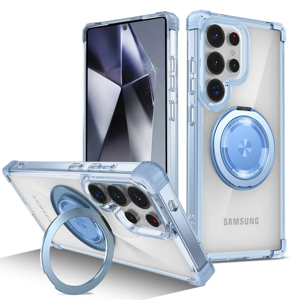 Rotating Magnetic Folding Stand Transparent Phone Case for Samsung S26 S25 Edge S24 S23 Plus FE S21 Ultra Armor Shockproof Cover