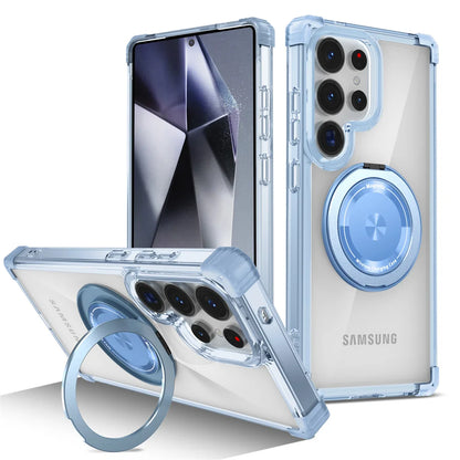 Rotating Magnetic Folding Stand Transparent Phone Case for Samsung S26 S25 Edge S24 S23 Plus FE S21 Ultra Armor Shockproof Cover