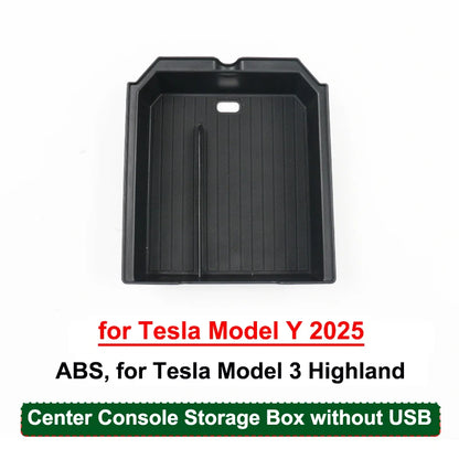 For Tesla Model Y Juniper 2025 Model 3 Highland 2024 Center Console Armrest Storage Organizer Box Tray Sunglasses Phone Holder