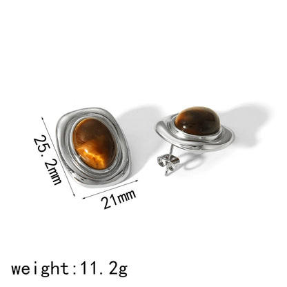 Tiger-Eye Natural Stone Earrings – 18K Gold Plated Stainless Steel, Waterproof