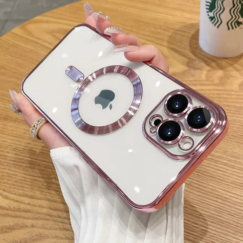 Luxury Plating For Magsafe Magnetic Case For iPhone 17 16 15 14 13 12 11 Pro Max Plus Wireless Charge Cover With Lens Protector
