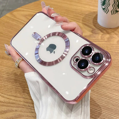 Luxury Plating For Magsafe Magnetic Case For iPhone 17 16 15 14 13 12 11 Pro Max Plus Wireless Charge Cover With Lens Protector