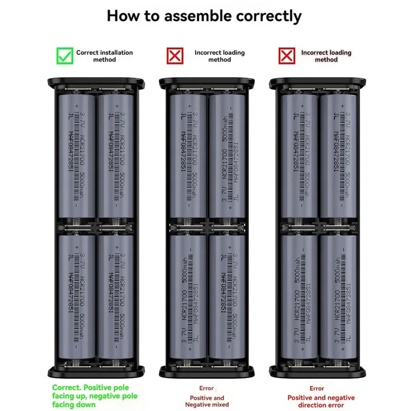 Transparent 4-Port 22.5W Fast Power Bank Solder-Free 4-Cell 21700 Battery Case Portable PD Battery Storage Box with OutdoorLight