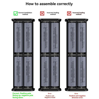 Transparent 4-Port 22.5W Fast Power Bank Solder-Free 4-Cell 21700 Battery Case Portable PD Battery Storage Box with OutdoorLight