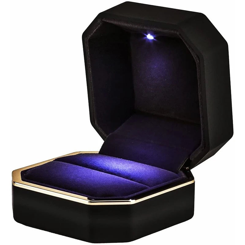 LED Jewelry Ring Box – Luxury Velvet Pendant & Necklace Display with Light for Proposal & Engagement