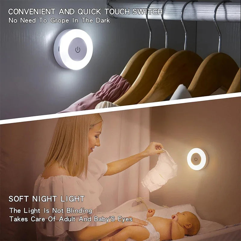 1-6Pcs Energy Saving LED Night Lights Touch Sensor 3 Color Dimmable Wall Night Lamp USB Rechargeable Magnetic Room Aisle Bedroom