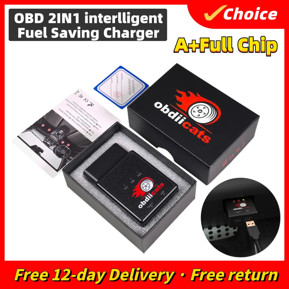 Obdiicats OBD 2IN1 Fuel Saving With Fast Charger Chip Tuning Box For Benzine & Diesel Cars Increase Power Upgraded From HK-V3