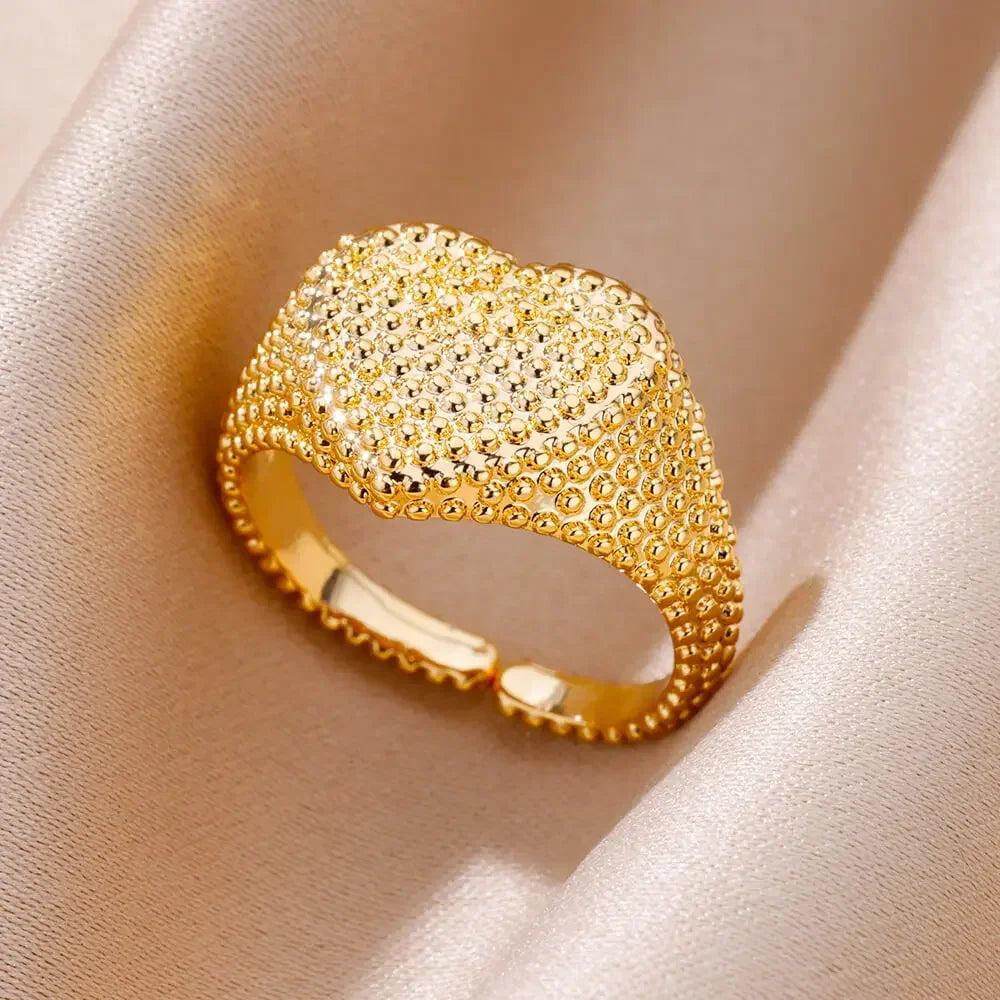 Stainless Steel Heart Ring for Women – 18K Gold Plated, Zircon Inlay, Vintage Waterproof Wedding Jewelry Gift