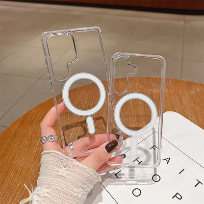 Magnetic Charge Phone Case For Samsung Galaxy S26 S25 S24 S23 Ultra S22 Plus S21 FE A35 A55 Clear Acrylic Slim Shockproof Cover