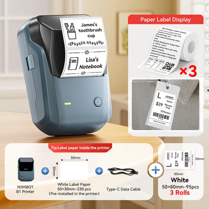 Portable Niimbot B1 Wireless Label Maker Adhesive Sticker Printer Labeling Machine DIY 20-50mm Labels for Office Home